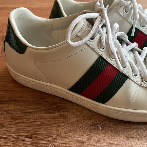 Gucci White Green & Red Web Ace Leather Lace Up Low Top Sneakers 36 - Picture 4 of 5